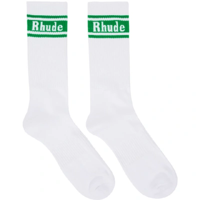 Shop Rhude White & Green Logo Socks