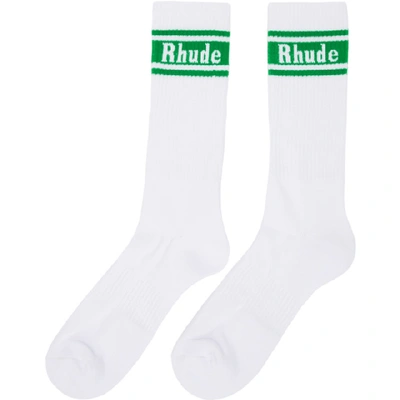 Shop Rhude White & Green Logo Socks