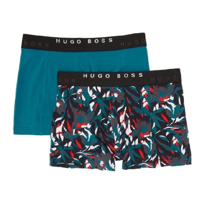 Shop Hugo Boss Boss Two-pack Blue And Multicolor Print Boxer Briefs In 443 Print
