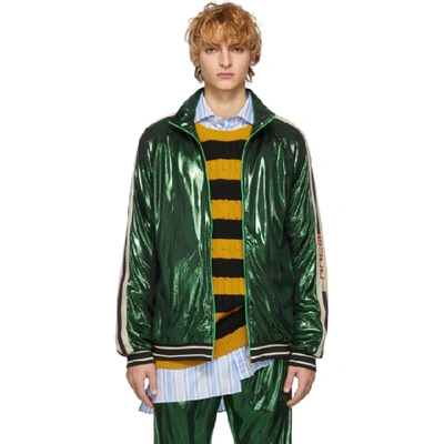 Shop Gucci Green Oversized Laminated Track Jacket In 3120