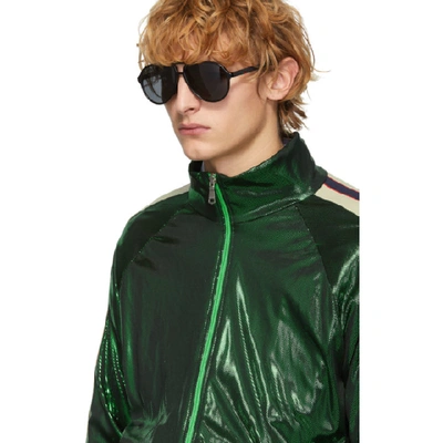 Shop Gucci Green Oversized Laminated Track Jacket In 3120