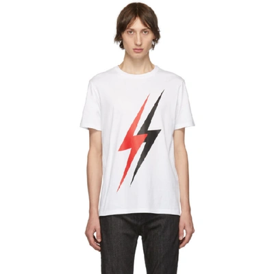 Shop Neil Barrett White Lightning Bolt T-shirt In 1116 White