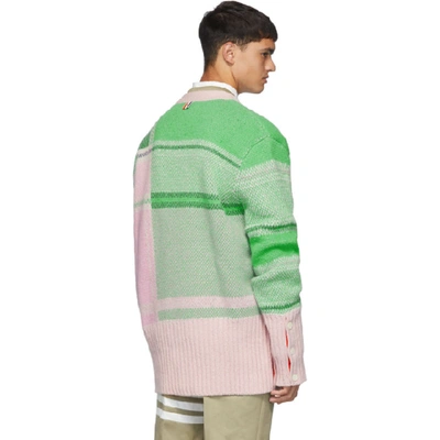 Shop Thom Browne Green And Pink Plaid Oversized Cardigan In 996 Multi