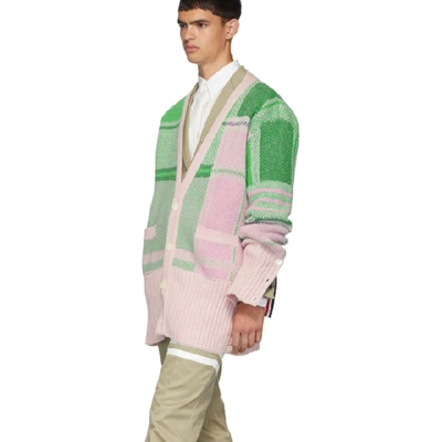 Shop Thom Browne Green And Pink Plaid Oversized Cardigan In 996 Multi