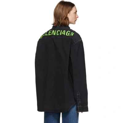 Shop Balenciaga Black & Green Denim Shirt In Vintage Black