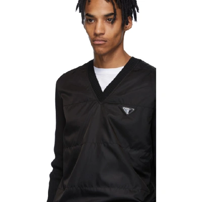 Shop Prada Black Wool & Nylon V-neck Sweater