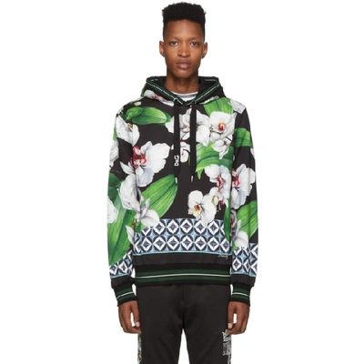 Shop Dolce & Gabbana Dolce And Gabbana Black And Multicolor Orchid Print Hoodie In Hnih1 Blkor