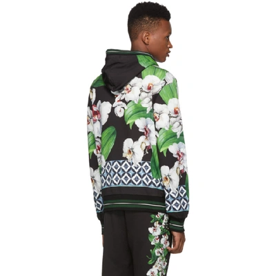 Shop Dolce & Gabbana Dolce And Gabbana Black And Multicolor Orchid Print Hoodie In Hnih1 Blkor