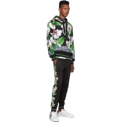 Shop Dolce & Gabbana Dolce And Gabbana Black And Multicolor Orchid Print Hoodie In Hnih1 Blkor