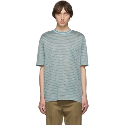 Shop Lanvin Green Striped Embroidered Logo T-shirt In 4213 Light
