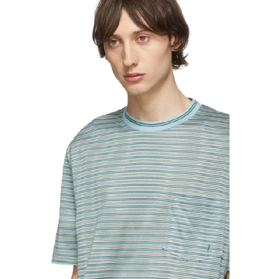 Shop Lanvin Green Striped Embroidered Logo T-shirt In 4213 Light