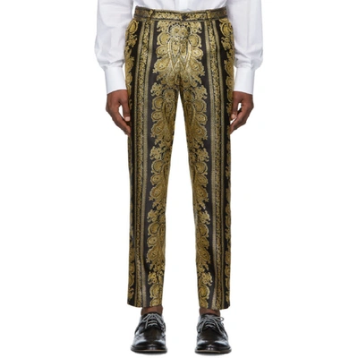 Shop Dolce & Gabbana Dolce And Gabbana Black And Gold Jacquard Trousers In S8350 Gold