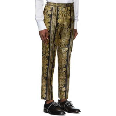 Shop Dolce & Gabbana Dolce And Gabbana Black And Gold Jacquard Trousers In S8350 Gold