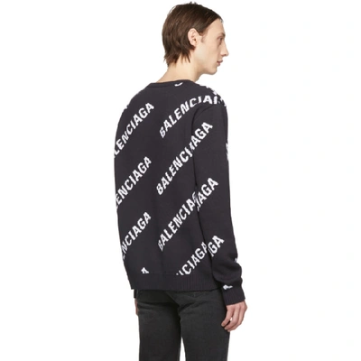 Shop Balenciaga Navy & White Jacquard Logo Sweater In 4170 Nvywht