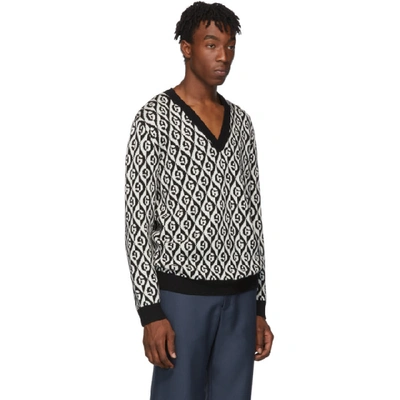 Shop Gucci Black & White G Rhombus V-neck Sweater In 1831 Blkmlk