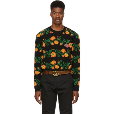 Shop Gucci Black Jacquard Floral Sweater In 1082 Black