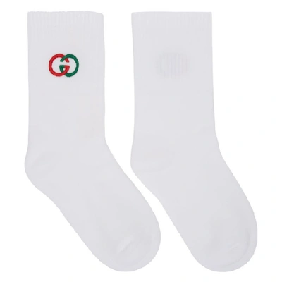 Shop Gucci White Interlocking G Tennis Socks In 9066 White