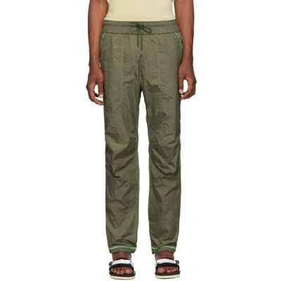 Shop John Elliott Khaki High Shrunk Nylon Trenton Lounge Pants In Oliveneongr