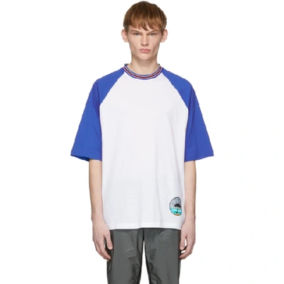 Shop Prada White & Blue Graphic T-shirt