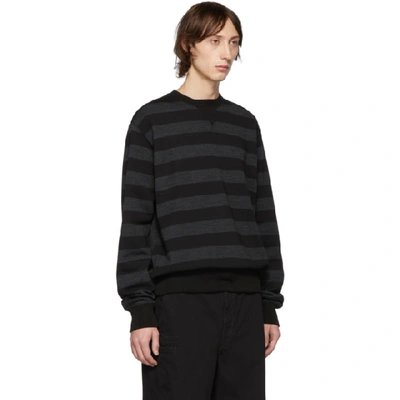 Shop Junya Watanabe Black And Grey Striped Crewneck Sweater In 1 Blkgry