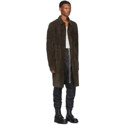 Shop Rick Owens Brown Suede Trench Coat In 04 Brown