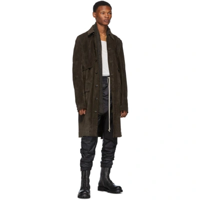 Shop Rick Owens Brown Suede Trench Coat In 04 Brown