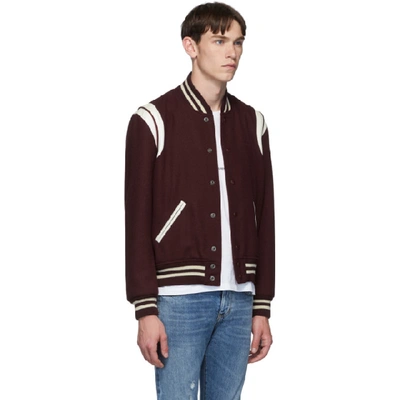 Shop Saint Laurent Burgundy Teddy Bomber Jacket In 5504 Bordea