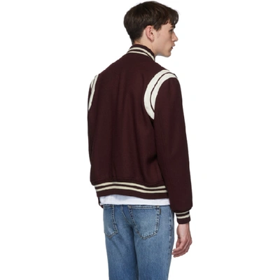 Shop Saint Laurent Burgundy Teddy Bomber Jacket In 5504 Bordea