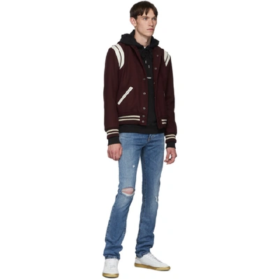 Shop Saint Laurent Burgundy Teddy Bomber Jacket In 5504 Bordea