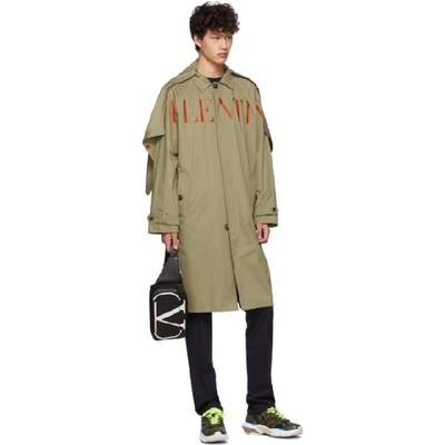 Shop Valentino Beige And Red Vlogo Trench Coat In Ul0beige/r