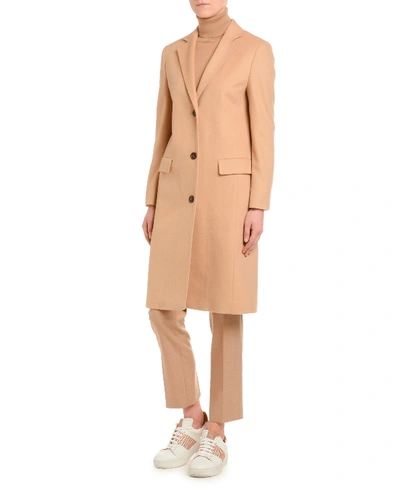 Shop Agnona Cashmere Single-breasted Slim Coat, Camel