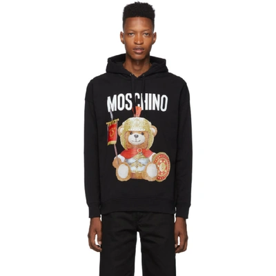 Shop Moschino Black Roman Teddy Bear Hoodie In V1555 Black