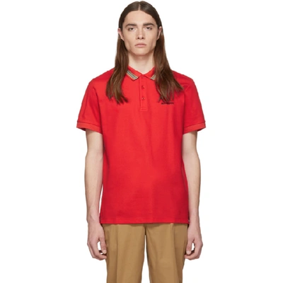 Shop Burberry Red Johnston Polo
