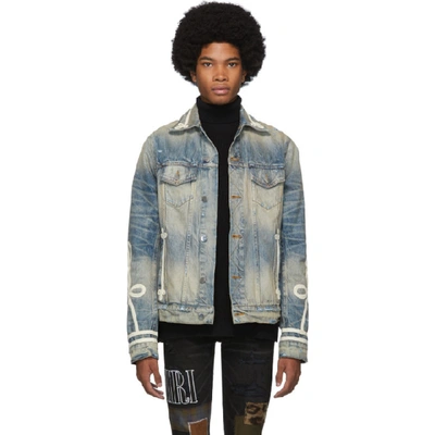 Shop Amiri Indigo Denim Roping Trucker Jacket In Idg Indigo