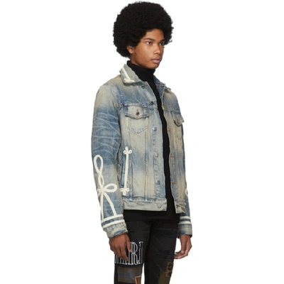 Shop Amiri Indigo Denim Roping Trucker Jacket In Idg Indigo