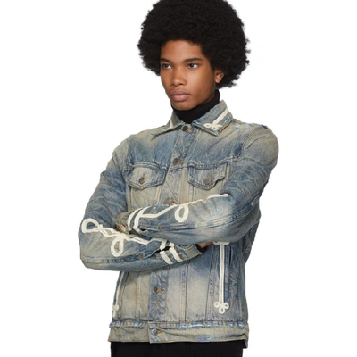 Shop Amiri Indigo Denim Roping Trucker Jacket In Idg Indigo