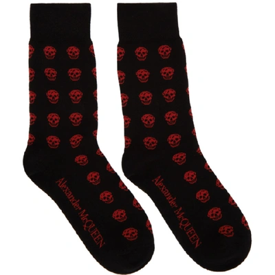 Shop Alexander Mcqueen Black And Red Short Skull Socks In 1074 Blkred