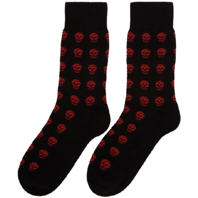 Shop Alexander Mcqueen Black And Red Short Skull Socks In 1074 Blkred