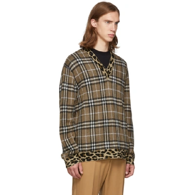 Shop Burberry Brown Knit Check Leopard V-neck Sweater In Warm Walnut