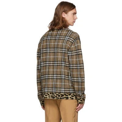 Shop Burberry Brown Knit Check Leopard V-neck Sweater In Warm Walnut