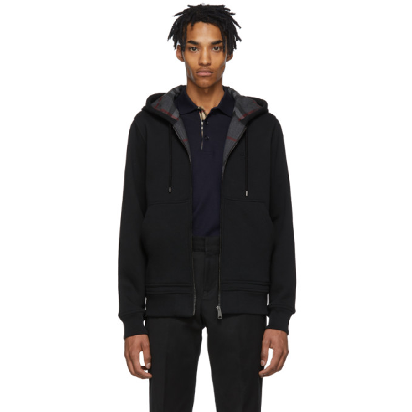burberry check detail jersey hooded top