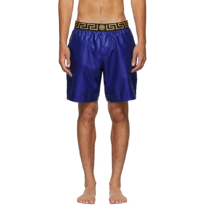 Shop Versace Underwear Blue Greek Key Medusa Swim Shorts In A86l Blue