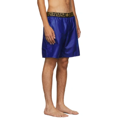 Shop Versace Underwear Blue Greek Key Medusa Swim Shorts In A86l Blue