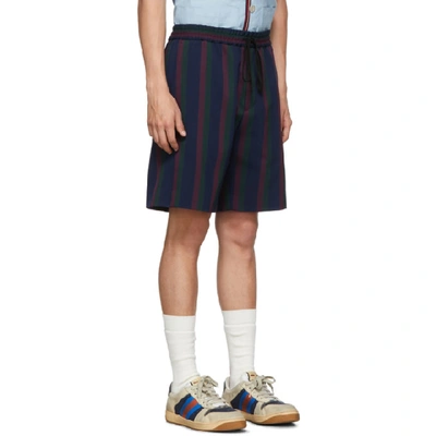 Shop Gucci Navy Stripe Vintage Colton Shorts In 4956 Blue