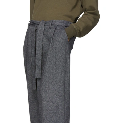 Shop Naked And Famous Denim Grey Tweed Wide Trousers In Charcoal