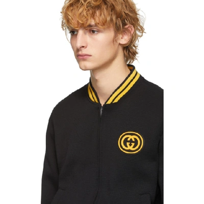 Shop Gucci Black Wool Bomber Jacket In 1830blkylw