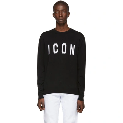 Shop Dsquared2 Black Wool Icon Crewneck Sweater In 961 Blkwht