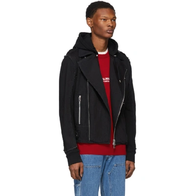 Shop Balmain Black Hooded Biker Jacket In 0pa Noir