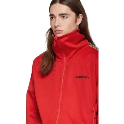 Shop Burberry Red Icon Stripe Silas Track Jacket In Bright Red