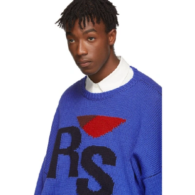 Shop Raf Simons Blue Wool Cropped Oversized Rs Sweater In 00040 Blue